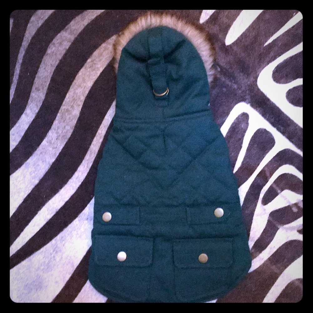 Faux Fur Hooded Green Dog Vest S NWT